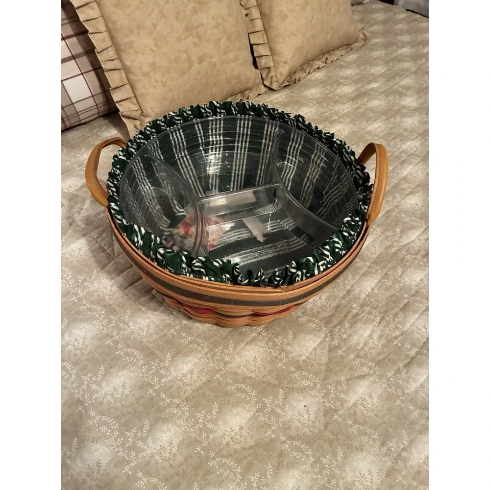 1999 LONGABERGER HOLIDAY HOSTESS PINECONE BASKET (LEATHER HANDLES W/4 SECTIONS